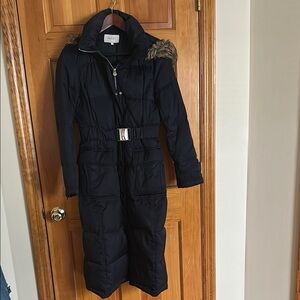Navy Long Belted Winter Jacket
